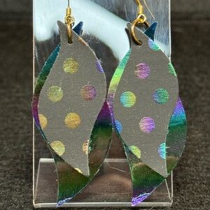 Colorful Oil Slick Faux Leather Earrings